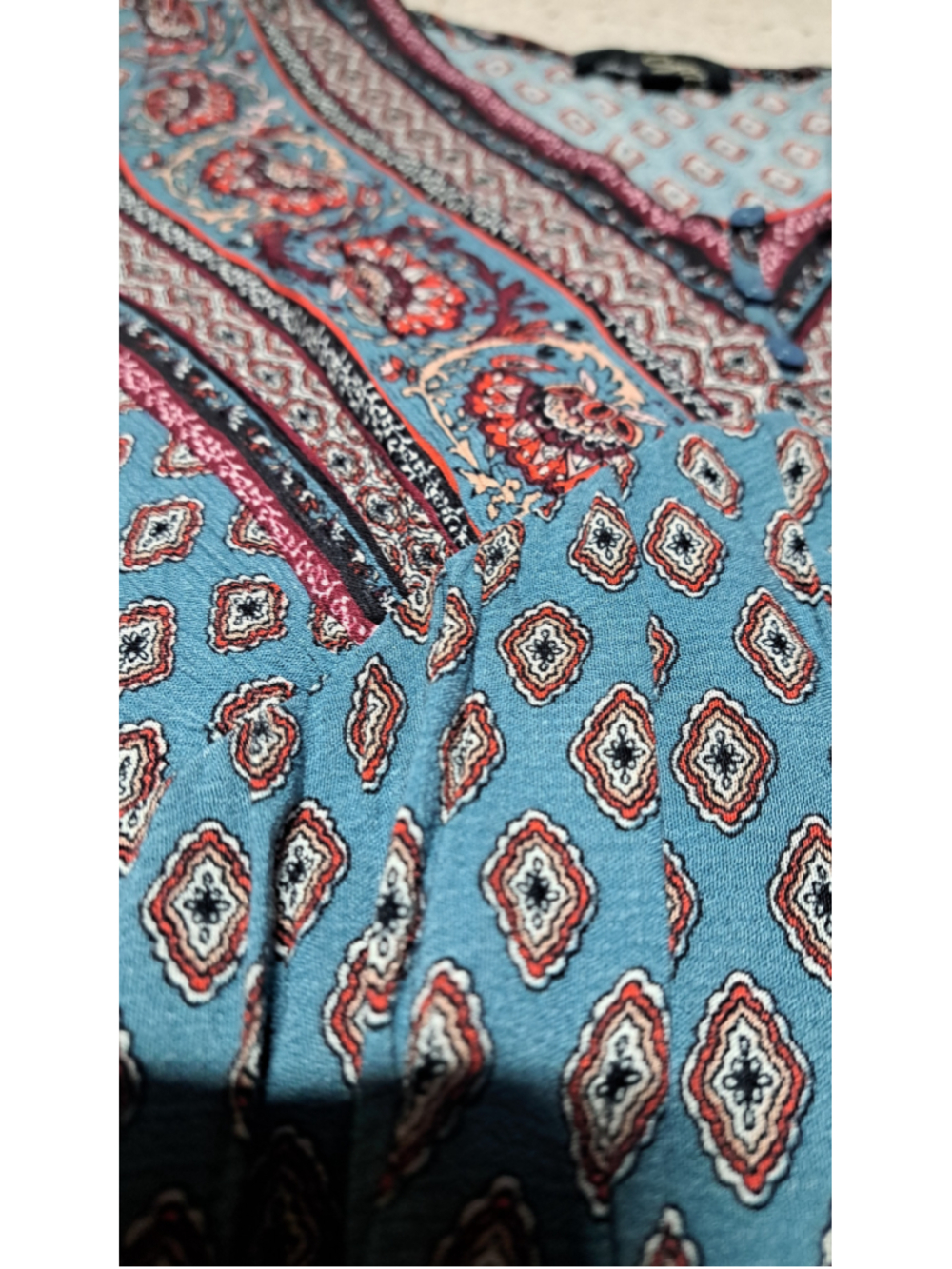 788 - Suzanne Betro XL Teal Boho Paisley Bell Sleeve Tunic Dress - Picture 6 of 8